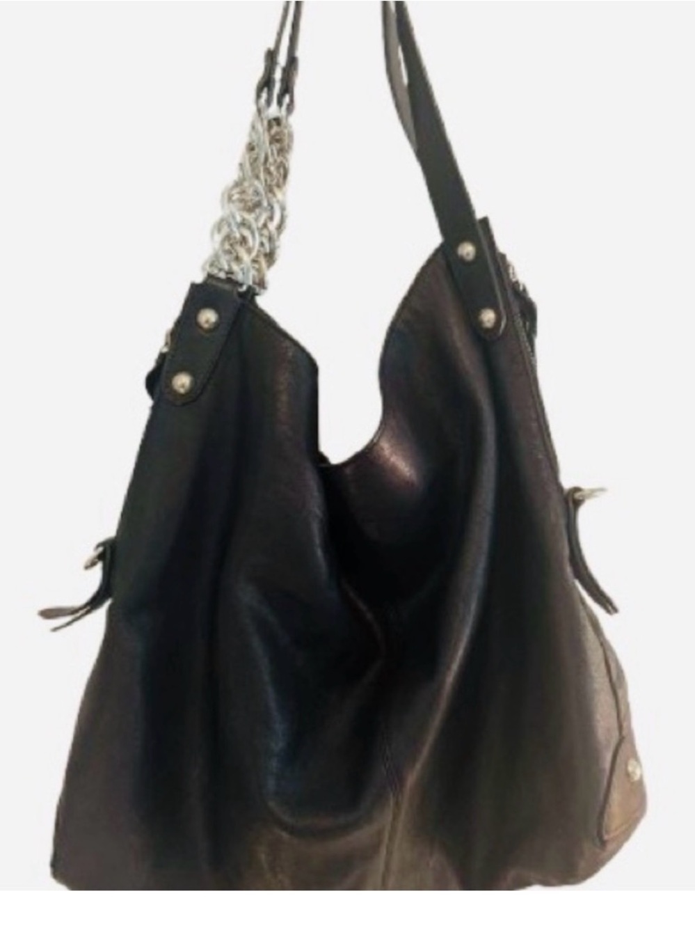 NWOT Stuart Weitzman Black Hobo Bag with Silver Chain